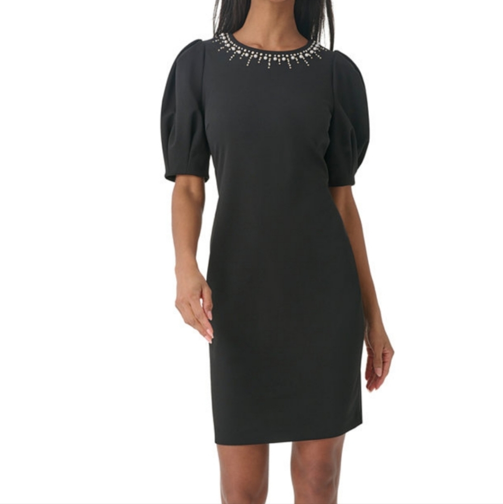 Karl Lagerfeld Paris Crepe beaded neck dress